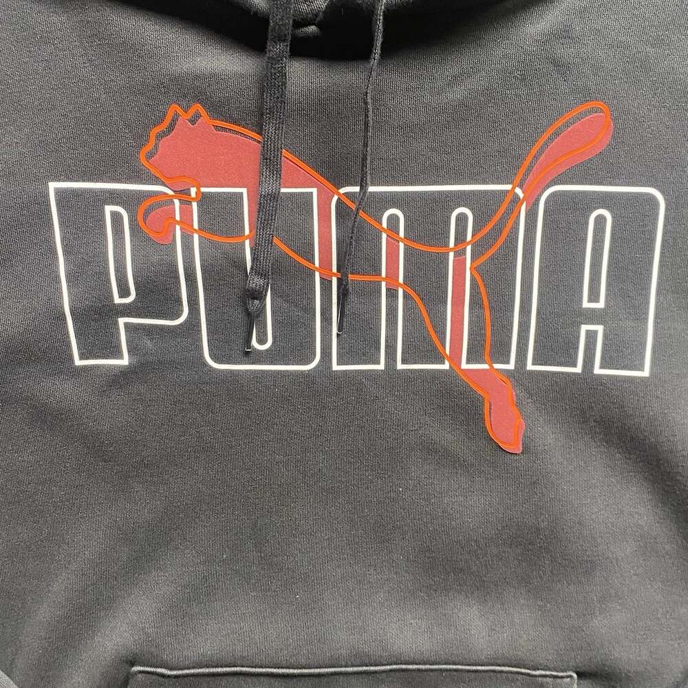 PUMA Mens Black Graphic Logo Pullover Hoodie Fleece Pockets XXL - Picture 3 of 10